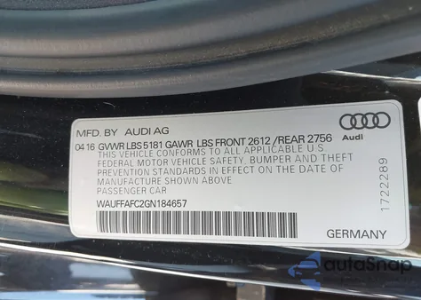 2016 Audi A6 2.0T Premium from USA, damaged, VIN WAUFFAFC2GN184657